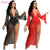 Adogirl Diamonds Sheer Mesh Maxi Party Dress with Panties Women Sexy V Neck Flare Long Sleeve High Split Night Club Robe Tunic